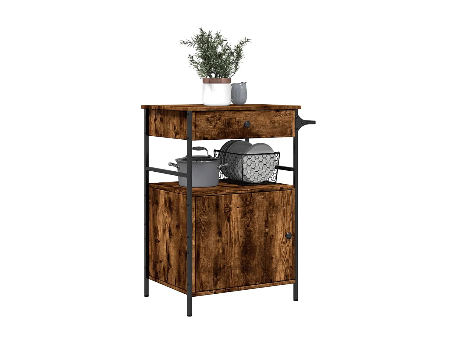 Chariot de cuisine chêne fumé 56x43x89,5 cm bois d'ingénierie