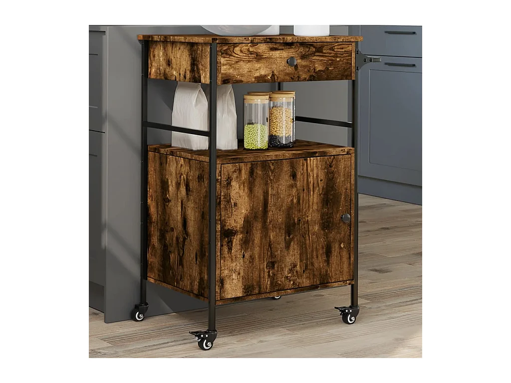 Chariot de cuisine chêne fumé 56x43x89,5 cm bois d'ingénierie
