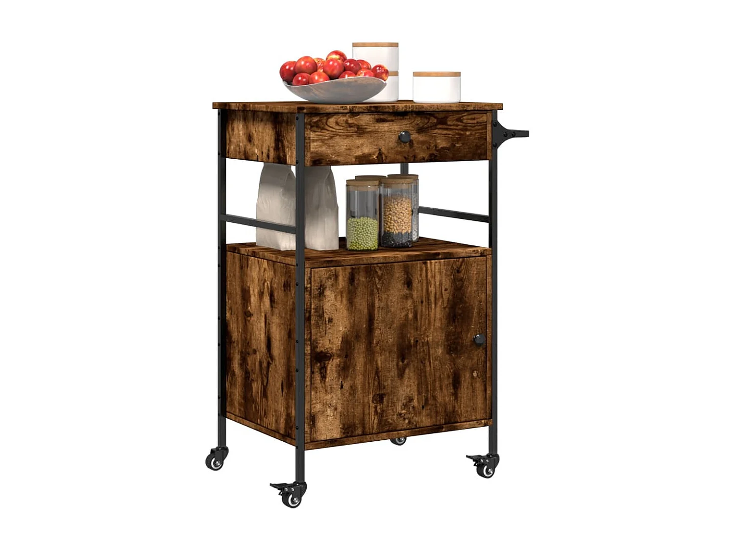 Chariot de cuisine chêne fumé 56x43x89,5 cm bois d'ingénierie