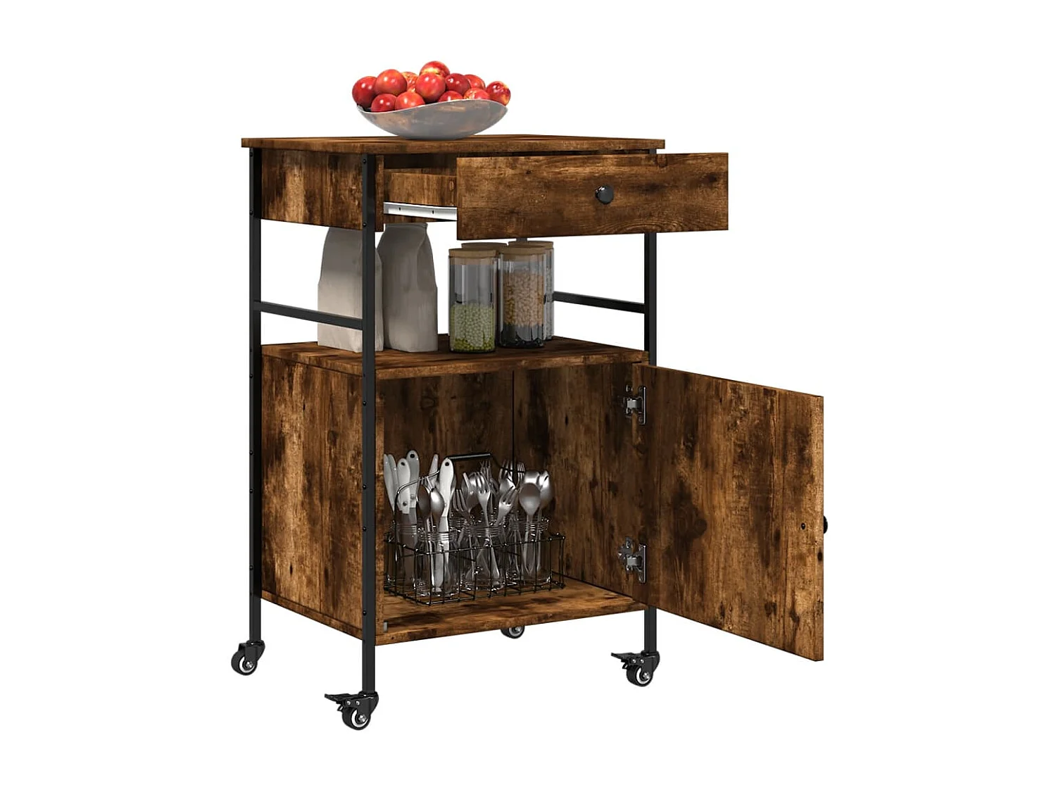 Chariot de cuisine chêne fumé 56x43x89,5 cm bois d'ingénierie