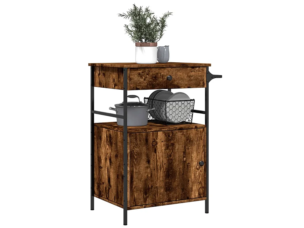 Carrello da Cucina Rovere Fumo 56x43x89,5 cm Legno Multistrato