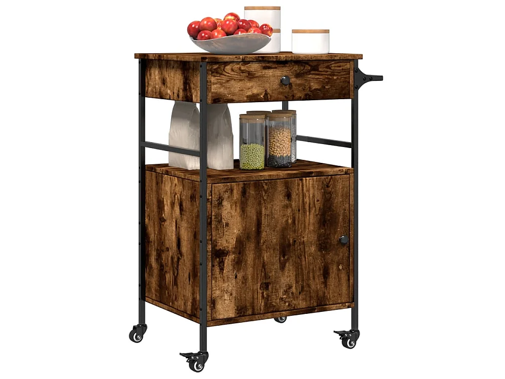 Carrello da Cucina Rovere Fumo 56x43x89,5 cm Legno Multistrato