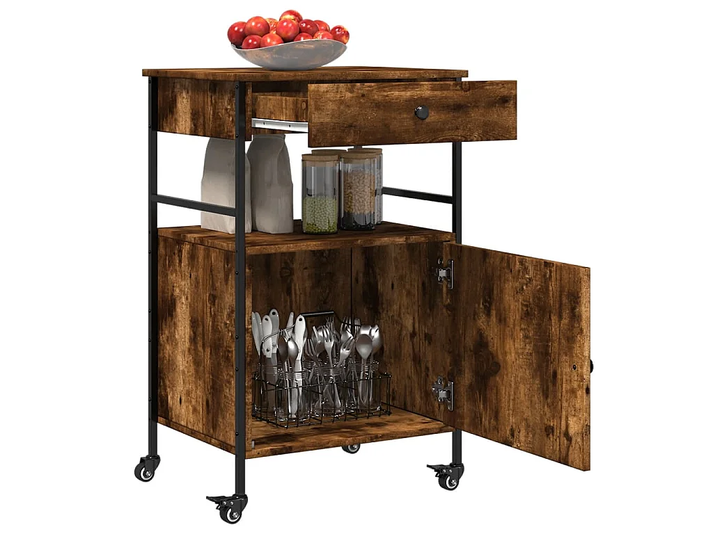 Carrello da Cucina Rovere Fumo 56x43x89,5 cm Legno Multistrato