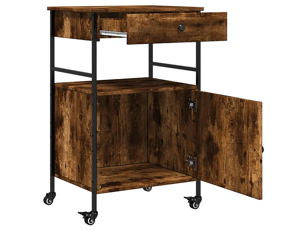 Carrello da Cucina Rovere Fumo 56x43x89,5 cm Legno Multistrato
