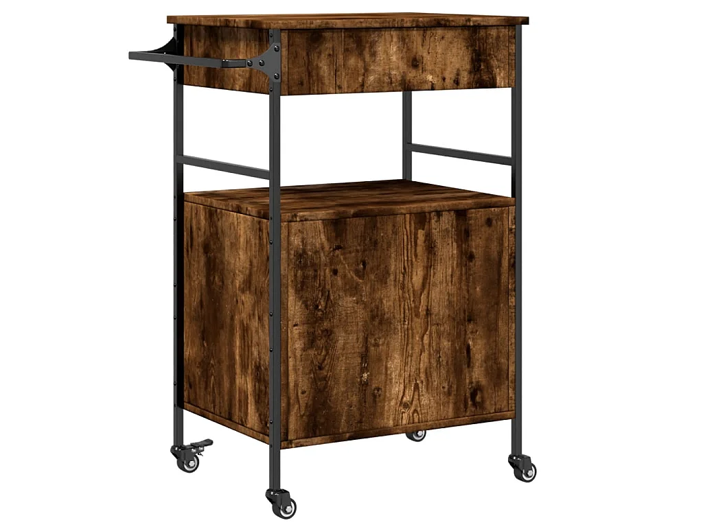 Chariot de cuisine chêne fumé 56x43x89,5 cm bois d'ingénierie