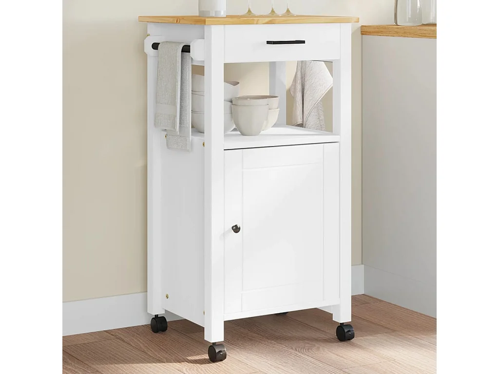 Carrello da Cucina MONZA 48x40x90 cm in Legno Massello di Pino