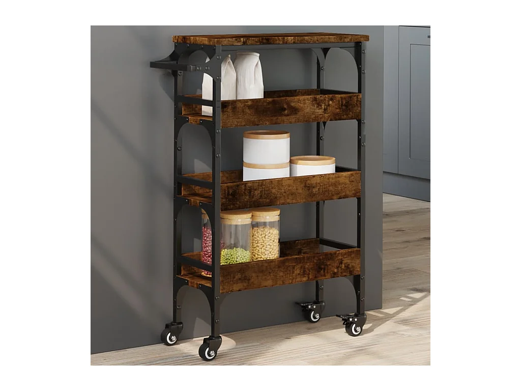 Chariot de cuisine chêne fumé 53x20x76 cm bois d'ingénierie