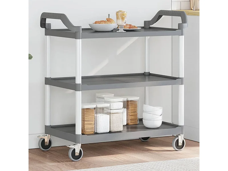 Carrito de 3 niveles aluminio gris 99x50x96 cm