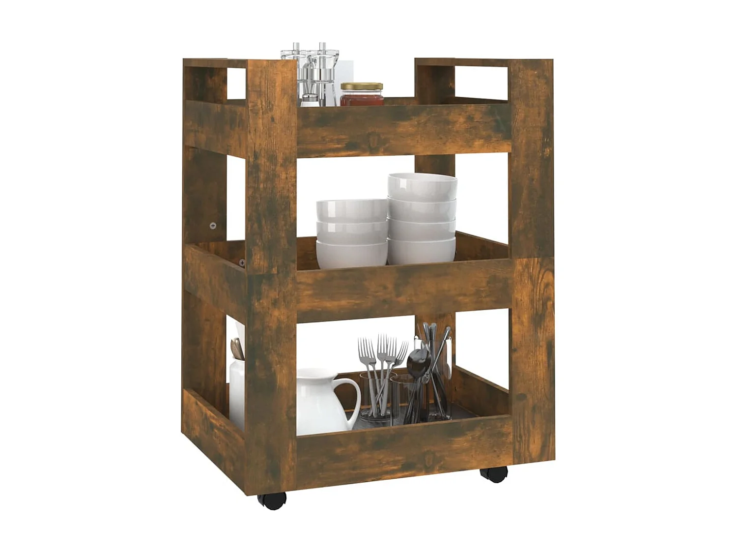 Chariot de cuisine Chêne fumé 60x45x80 cm Bois d'ingénierie