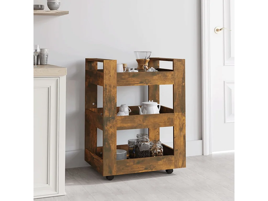 Chariot de cuisine Chêne fumé 60x45x80 cm Bois d'ingénierie