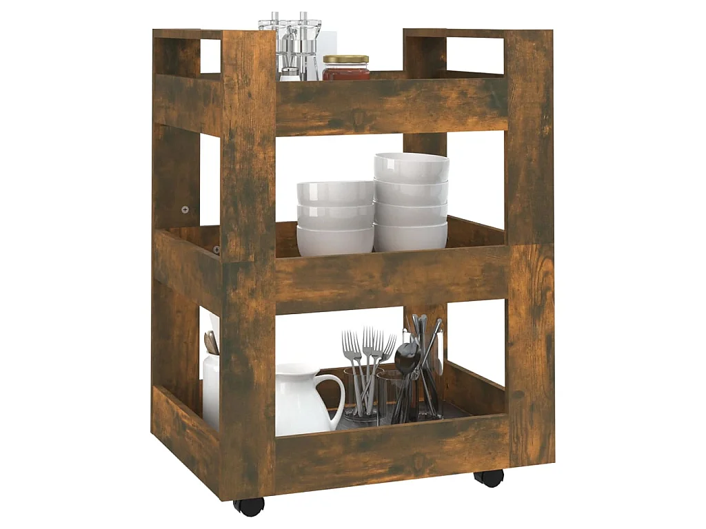 Chariot de cuisine Chêne fumé 60x45x80 cm Bois d'ingénierie