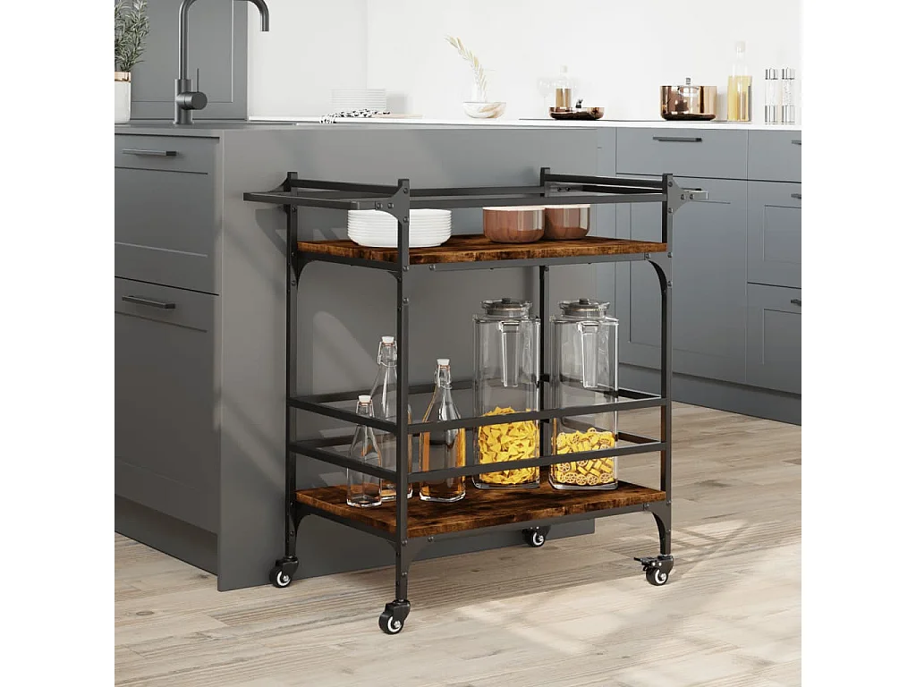 Chariot de cuisine chêne fumé 82x40x78,5 cm bois d'ingénierie