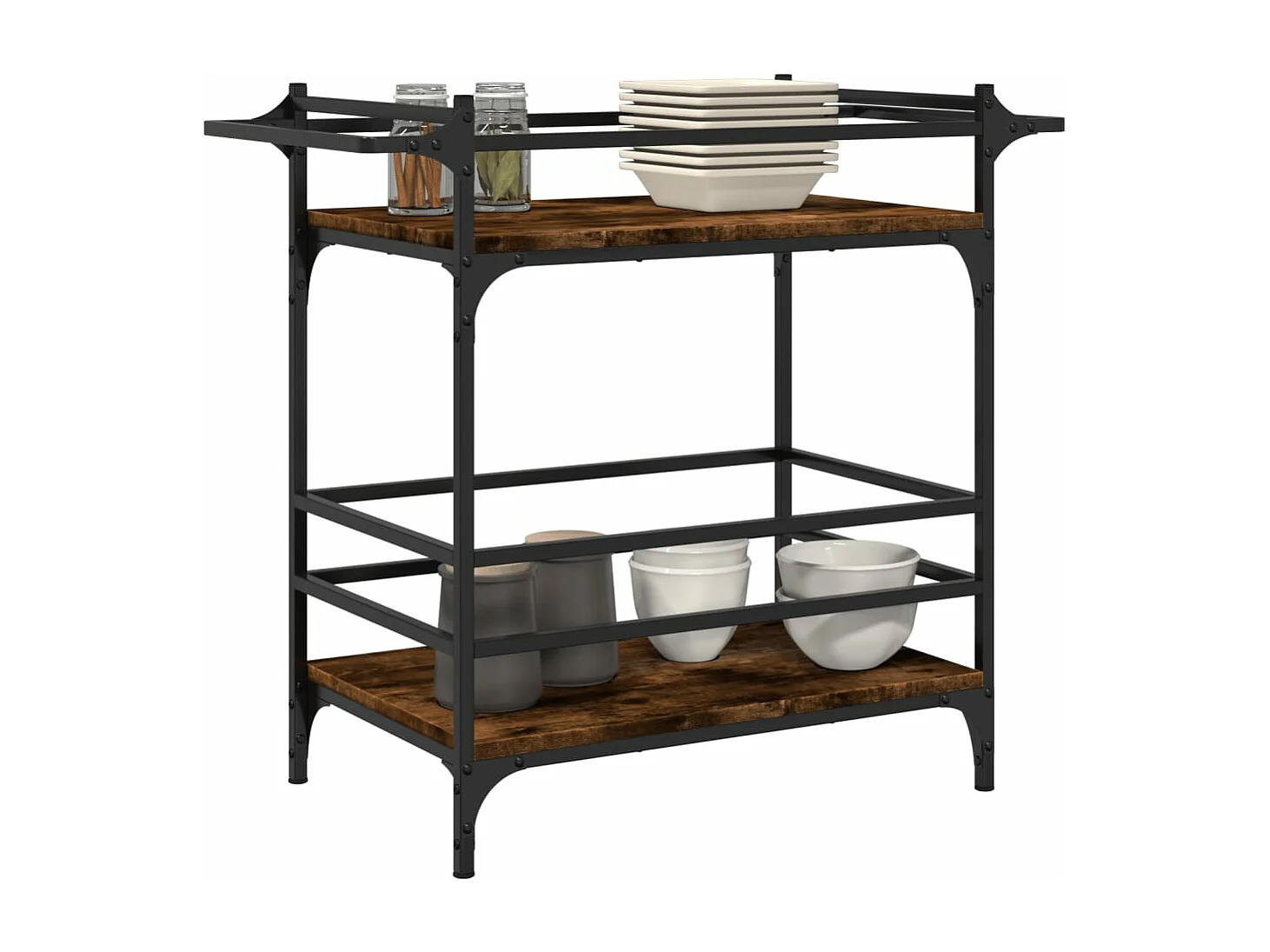 Chariot de cuisine chêne fumé 82x40x78,5 cm bois d'ingénierie