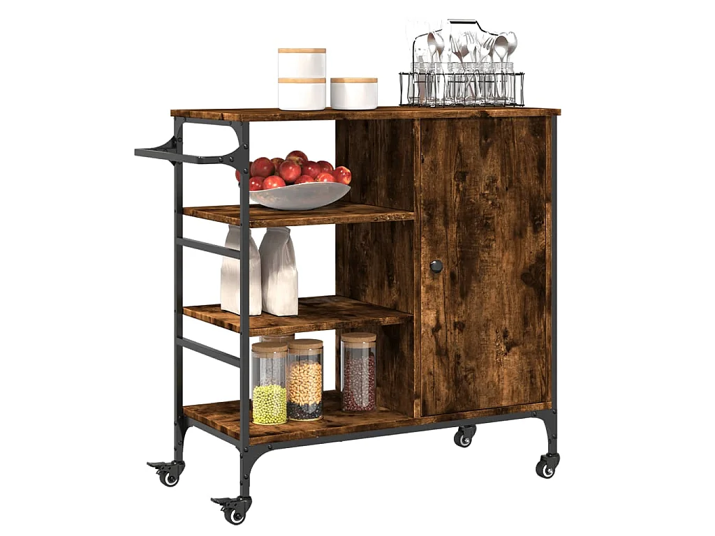 Chariot de cuisine chêne fumé 87,5x38,5x84,5 cm bois ingénierie