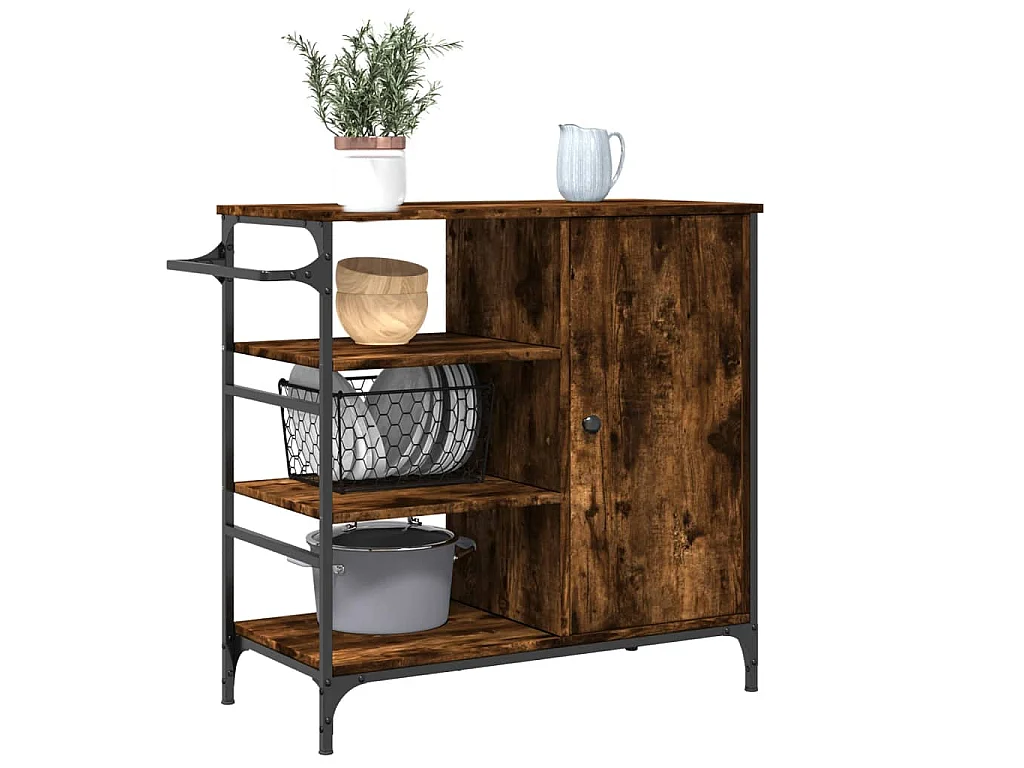 Chariot de cuisine chêne fumé 87,5x38,5x84,5 cm bois ingénierie