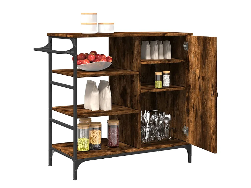 Chariot de cuisine chêne fumé 87,5x38,5x84,5 cm bois ingénierie