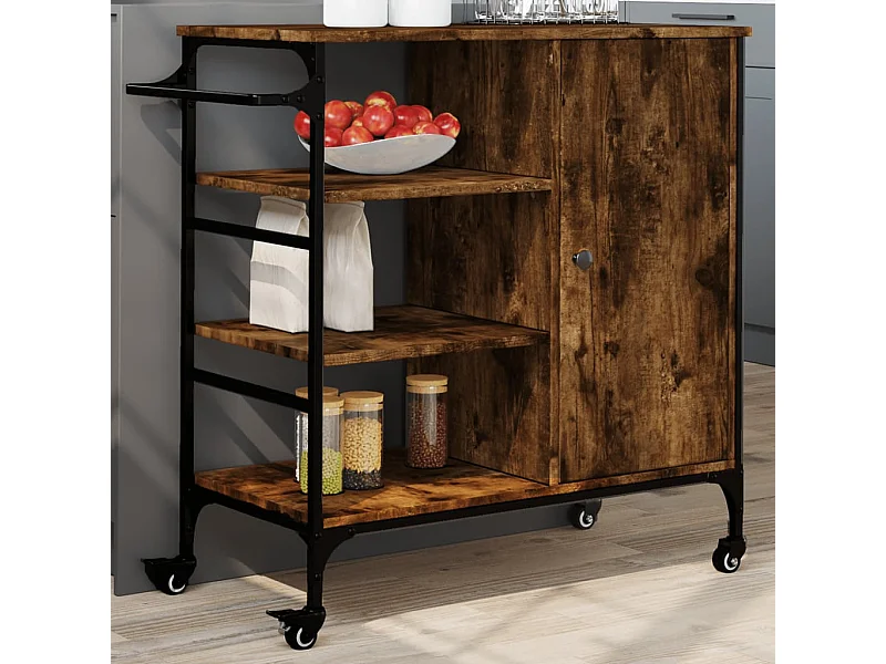 Chariot de cuisine chêne fumé 87,5x38,5x84,5 cm bois ingénierie