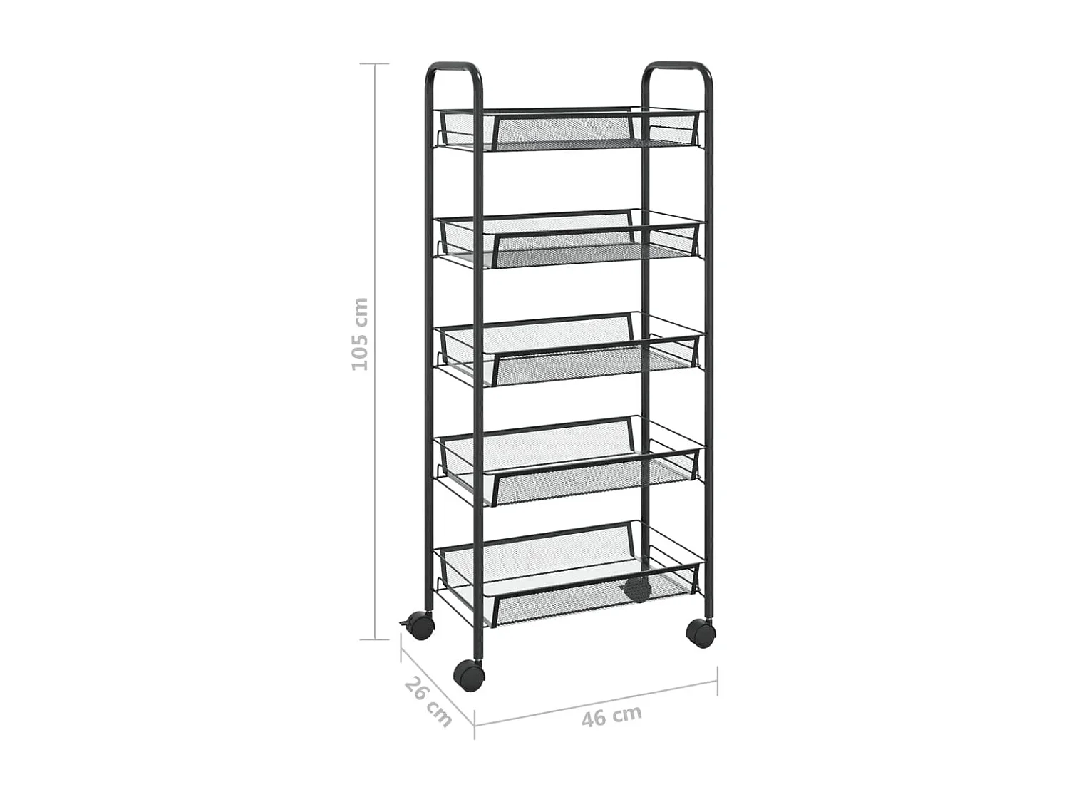 Chariot de cuisine à 5 niveaux Noir 46x26x105 cm Fer