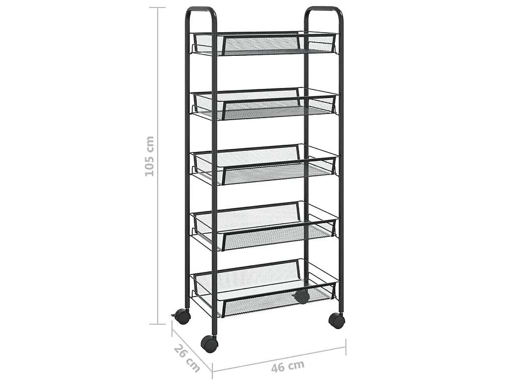 Chariot de cuisine à 5 niveaux Noir 46x26x105 cm Fer