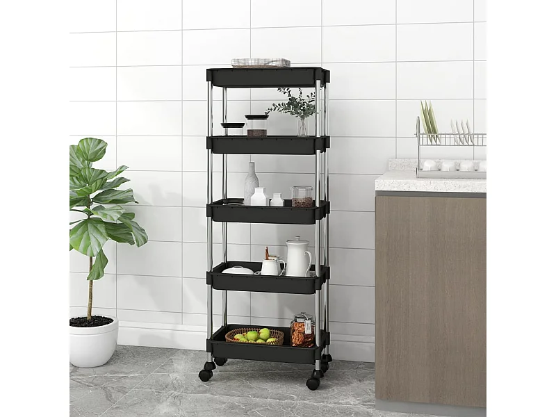 Carrinho cozinha c/ 5 prateleiras ferro/ABS 42x29x128 cm preto