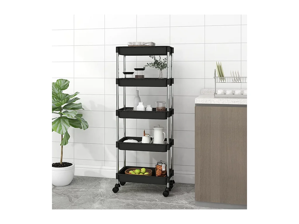 Chariot de cuisine 5 niveaux Noir 42x29x128 cm Fer et ABS