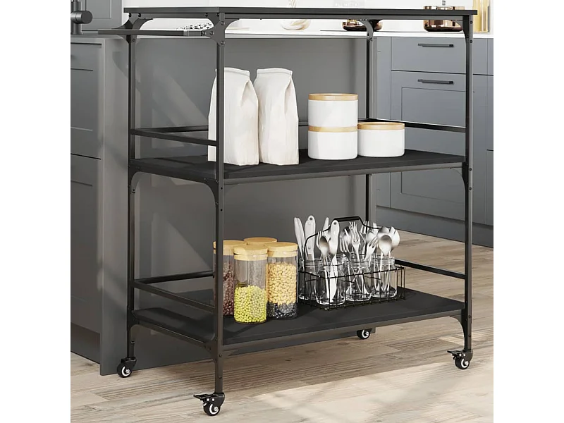 Carrello da Cucina Nero 100,5x50x105 cm in Legno Multistrato