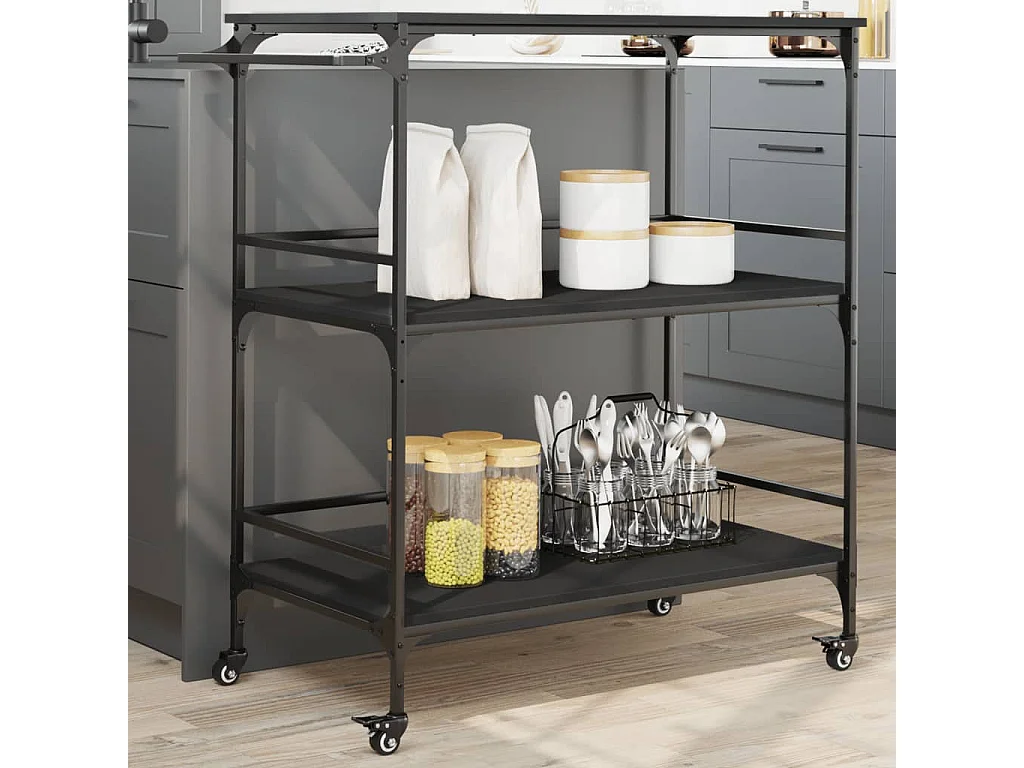 Carrello da Cucina Nero 100,5x50x105 cm in Legno Multistrato