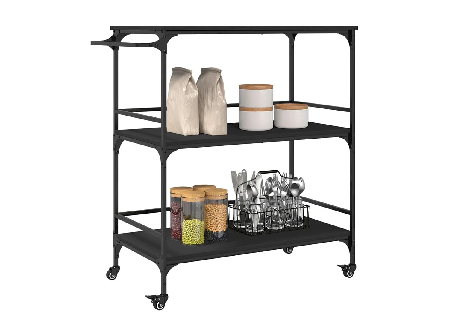 Chariot de cuisine noir 100,5x50x105 cm bois d'ingénierie