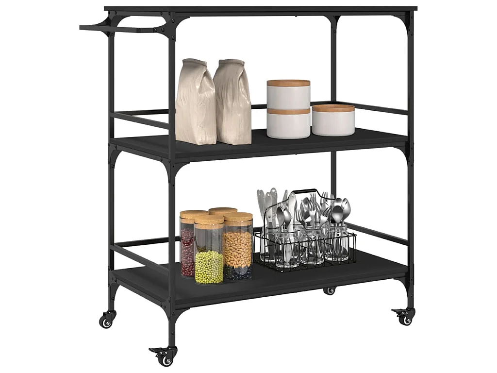 Chariot de cuisine noir 100,5x50x105 cm bois d'ingénierie
