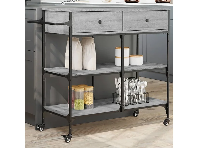 Carrito de cocina madera ingeniería gris Sonoma 105x42x95 cm