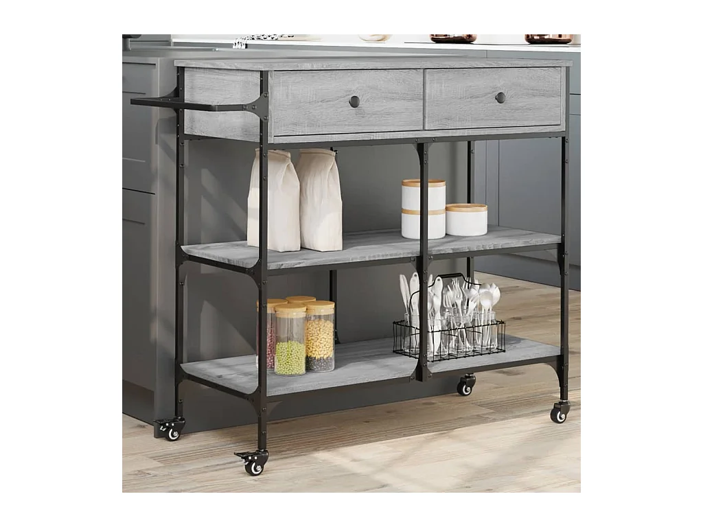 Chariot de cuisine sonoma gris 105x42x95 cm bois d'ingénierie
