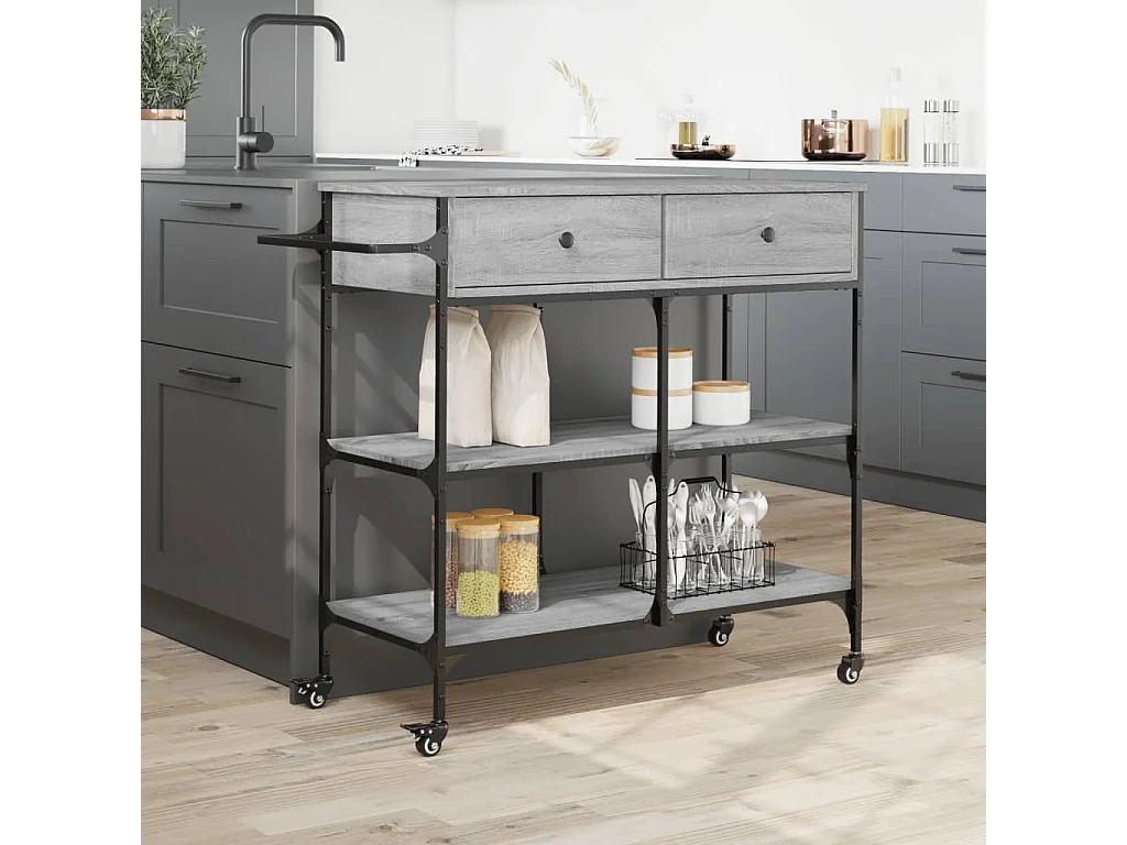 Chariot de cuisine sonoma gris 105x42x95 cm bois d'ingénierie