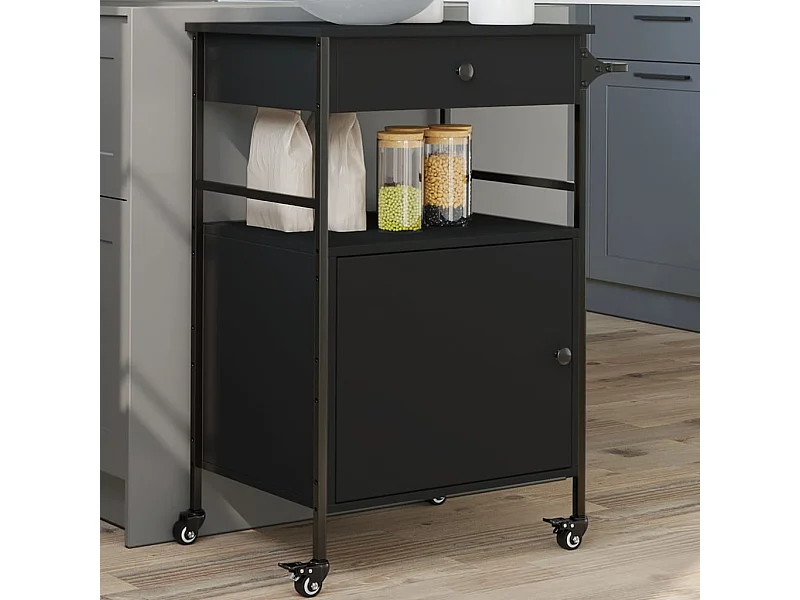 Carrinho de cozinha 56x43x89,5 cm derivados de madeira preto