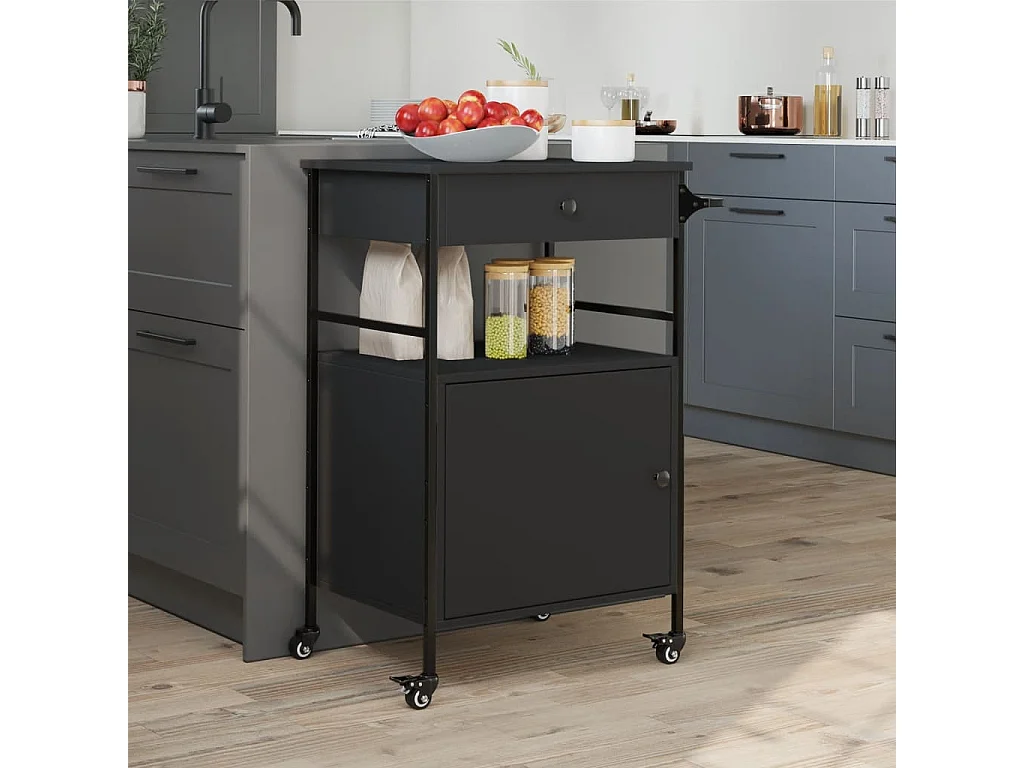 Keukentrolley 56x43x89,5 cm bewerkt hout zwart