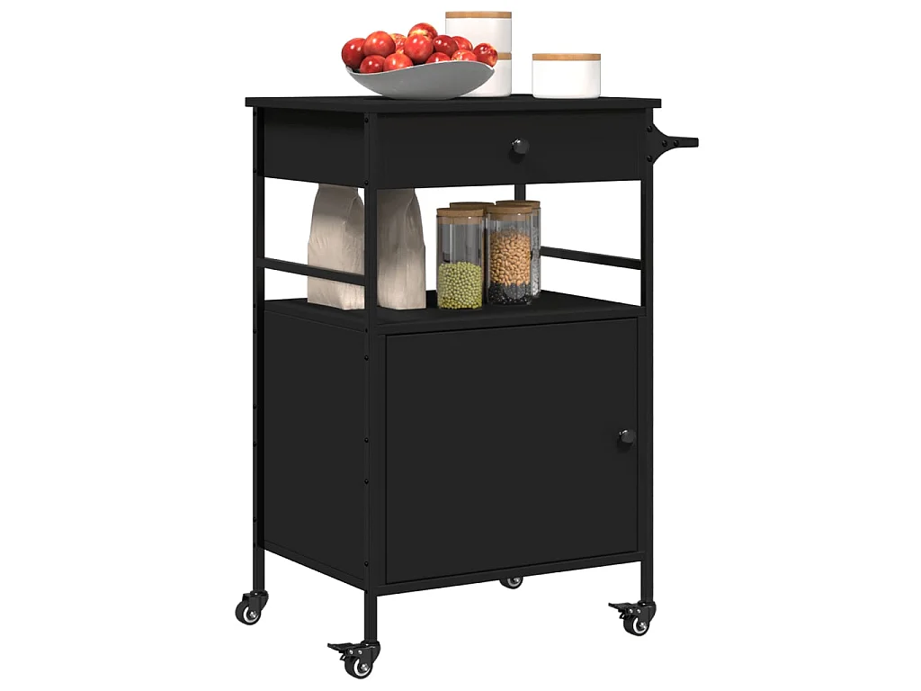 Chariot de cuisine noir 56x43x89,5 cm bois d'ingénierie