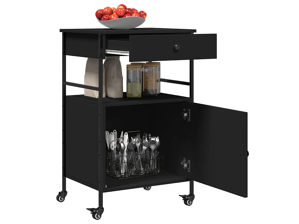 Chariot de cuisine noir 56x43x89,5 cm bois d'ingénierie