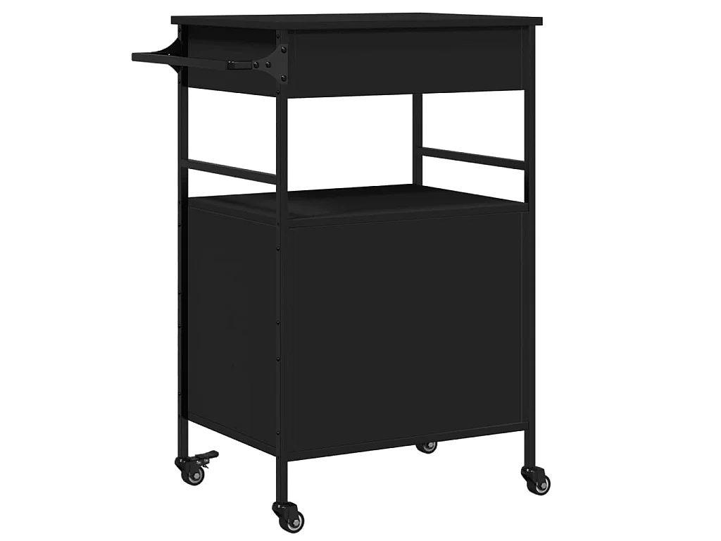 Chariot de cuisine noir 56x43x89,5 cm bois d'ingénierie