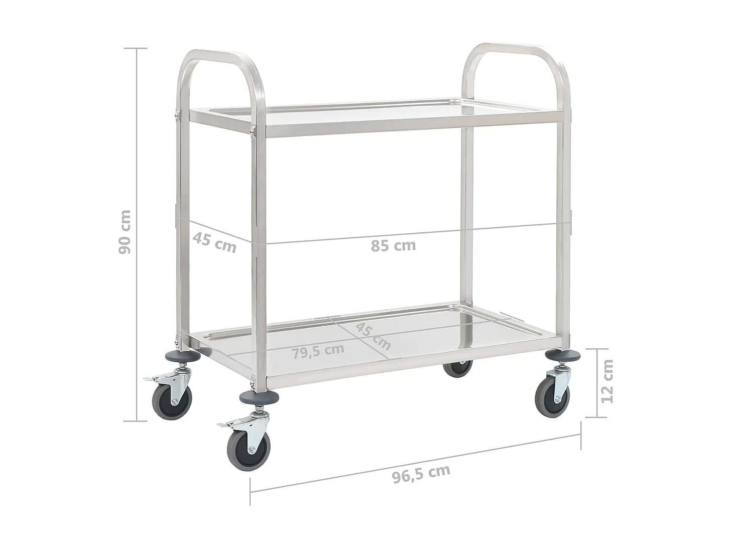 2-Stufiger Servierwagen 96,5 x 55 x 90 cm Edelstahl