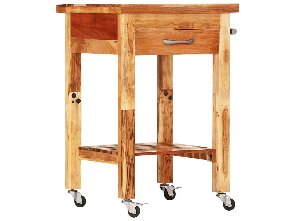 Chariot de cuisine 55x55x89 cm bois massif d'acacia