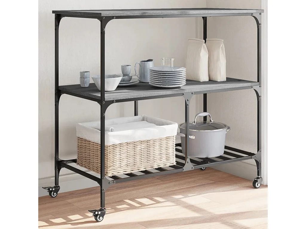 Carrito de cocina madera ingeniería gris Sonoma 100x50x95 cm