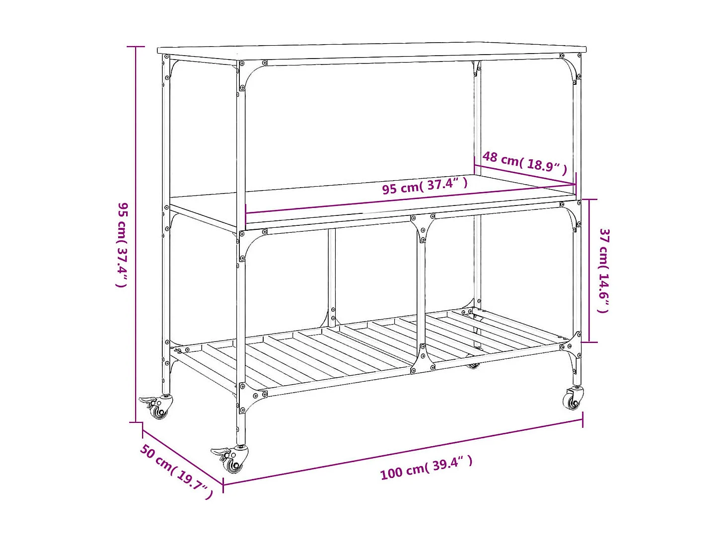 Carrito de cocina madera ingeniería gris Sonoma 100x50x95 cm