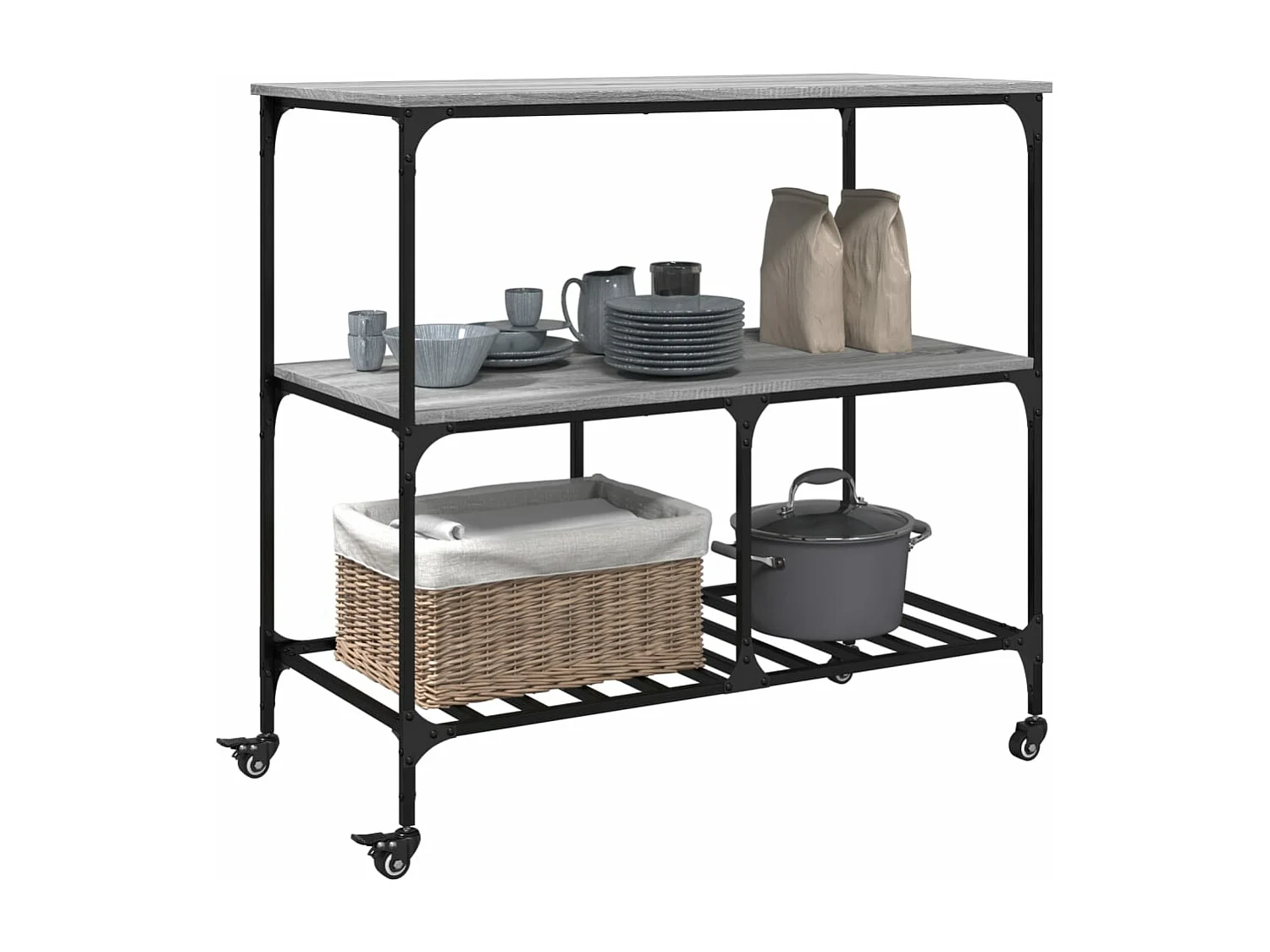 Chariot de cuisine sonoma gris 100x50x95 cm bois d'ingénierie