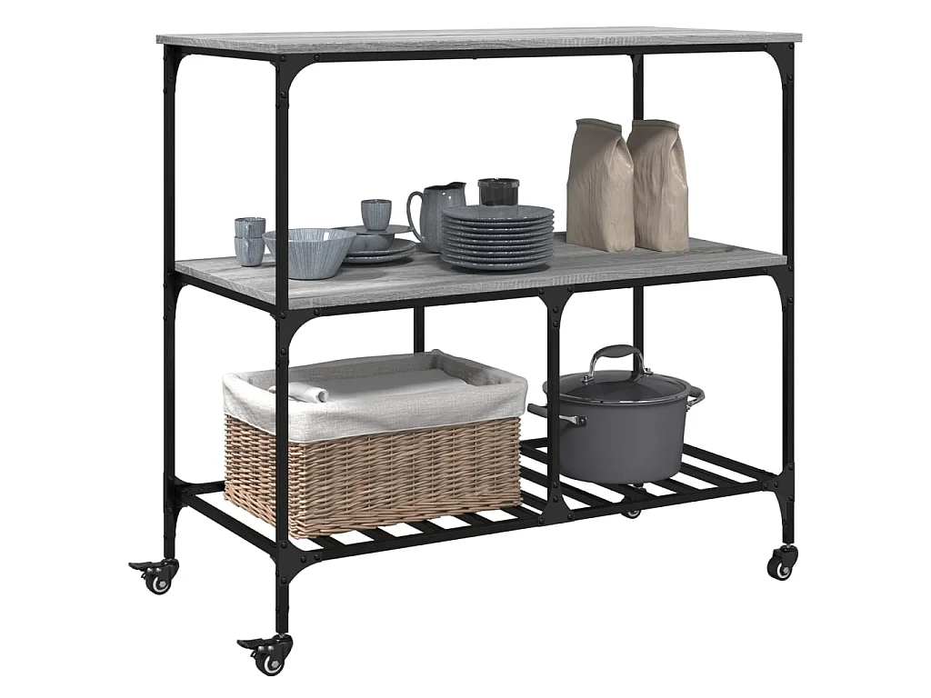 Chariot de cuisine sonoma gris 100x50x95 cm bois d'ingénierie