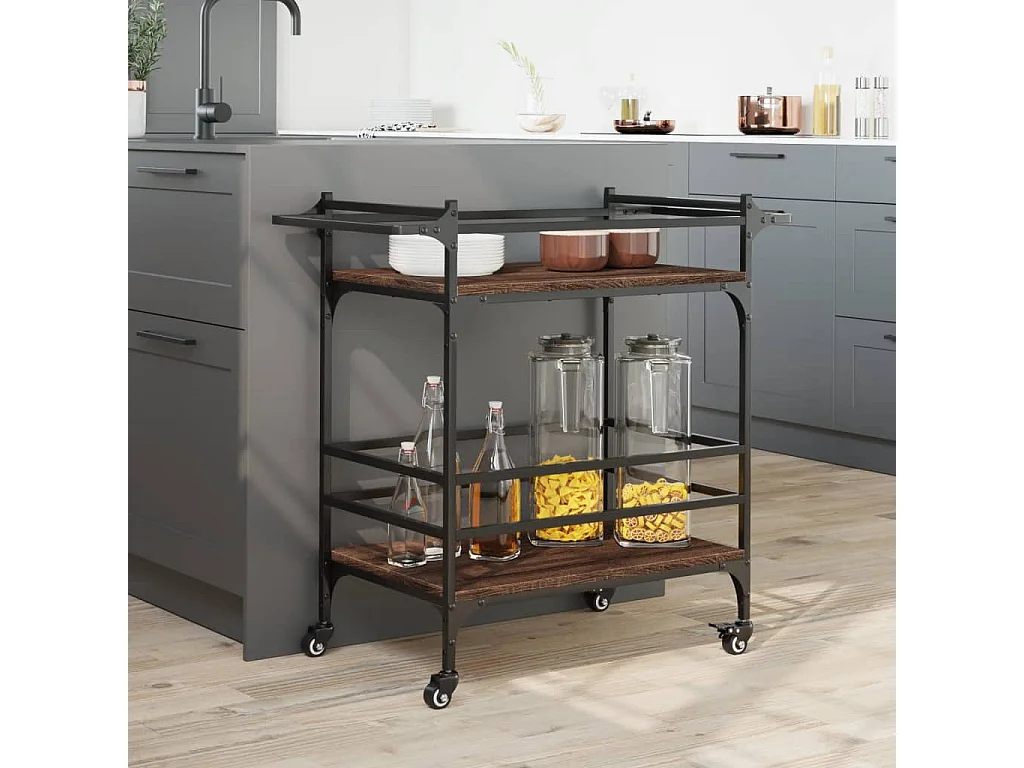 Chariot de cuisine chêne marron 82x40x78,5 cm bois d'ingénierie
