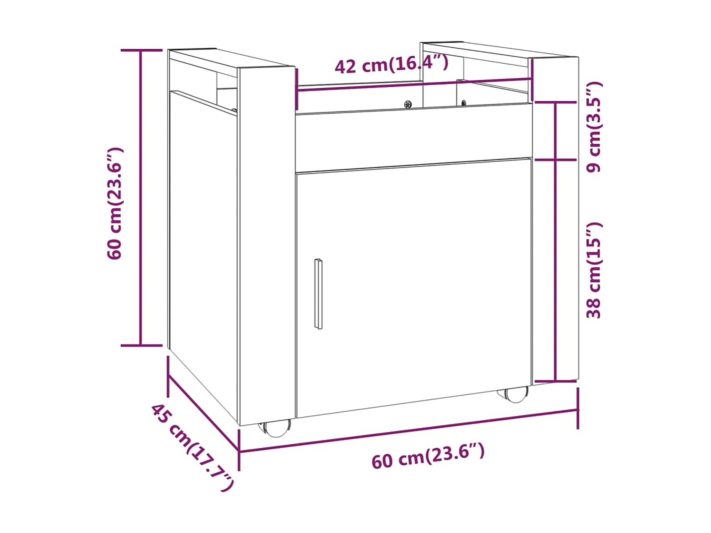Bureaukastje 60x45x60 cm bewerkt hout zwart