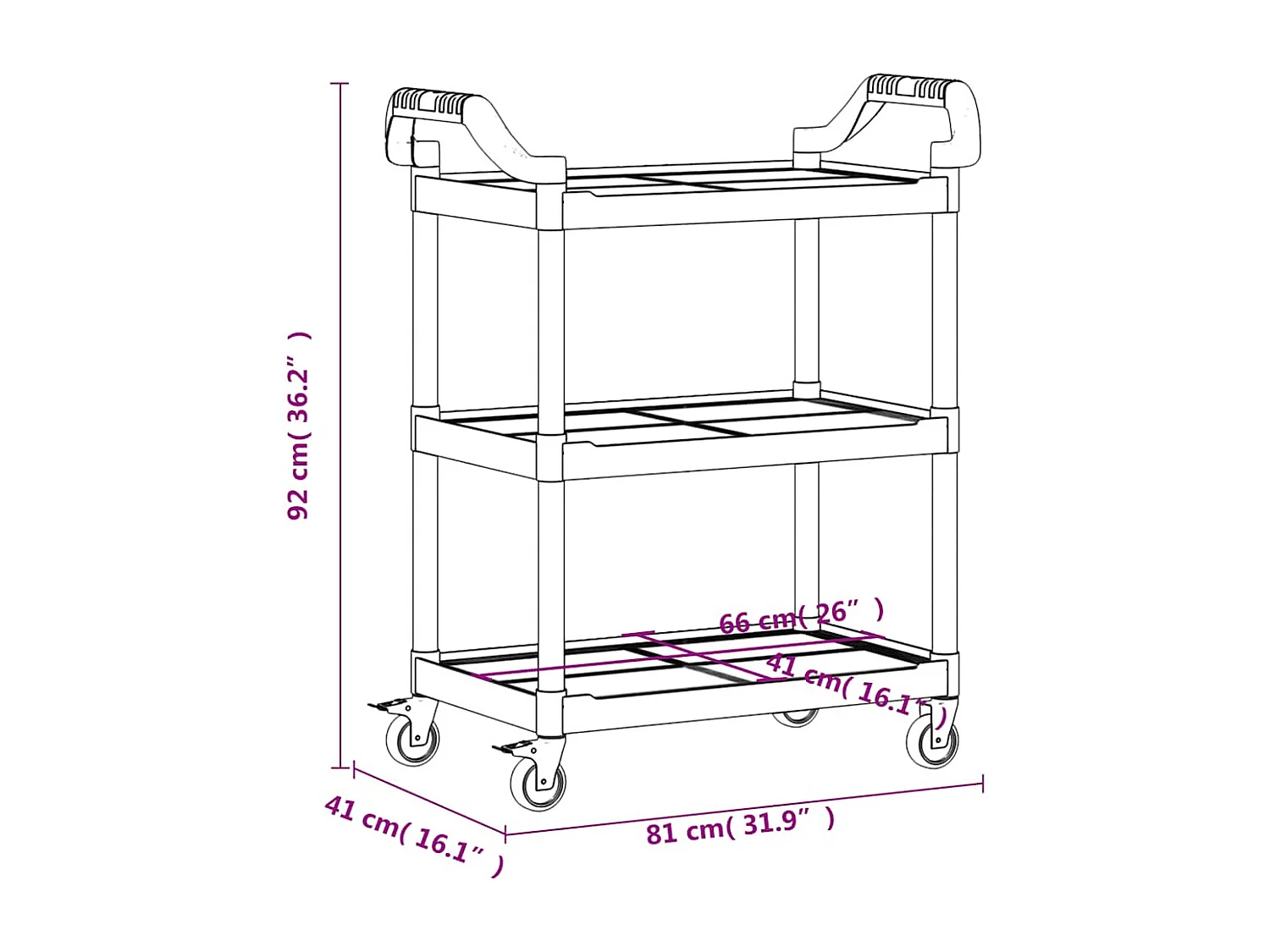 Trolley 3-laags 81x41x92 cm aluminium grijs