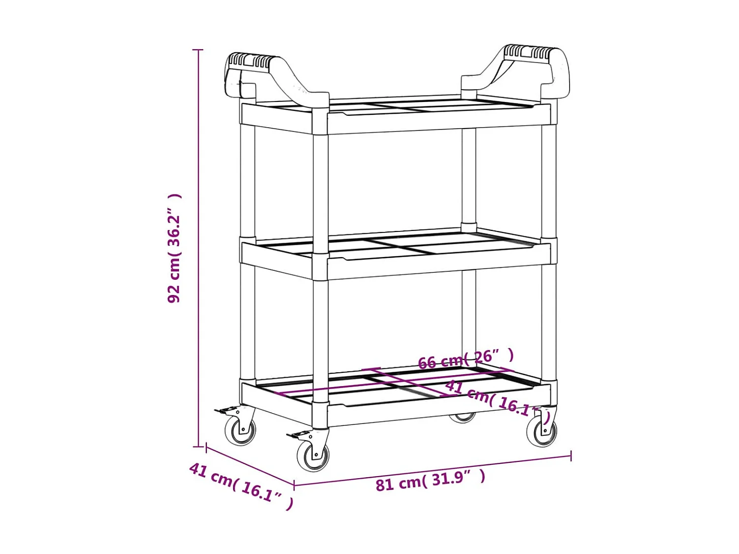 Trolley 3-laags 81x41x92 cm aluminium grijs