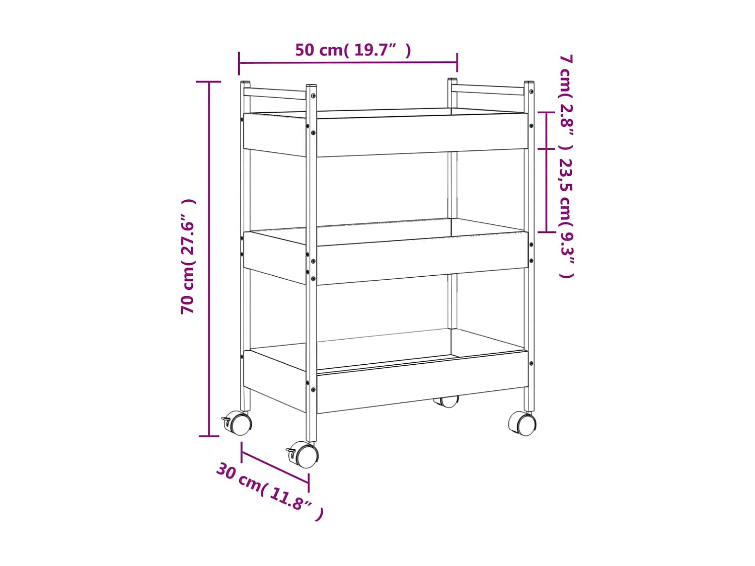 Chariot de cuisine sonoma gris 50x30x70 cm bois d'ingénierie