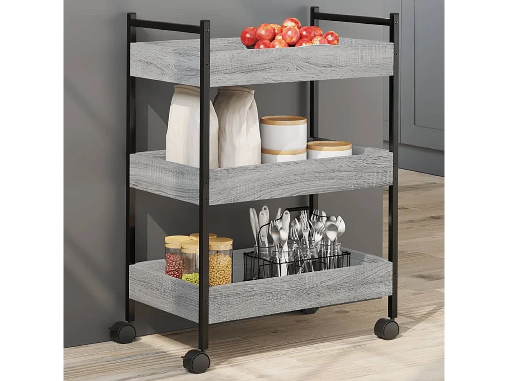 Chariot de cuisine sonoma gris 50x30x70 cm bois d'ingénierie