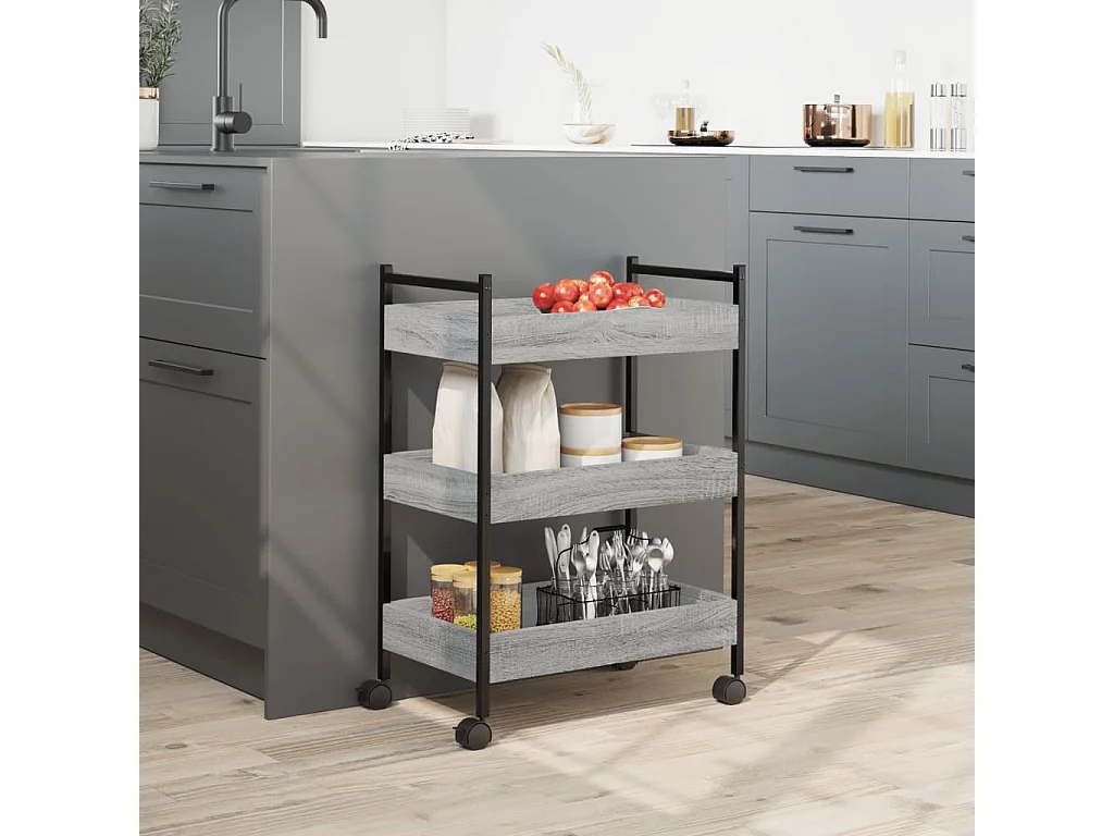 Chariot de cuisine sonoma gris 50x30x70 cm bois d'ingénierie